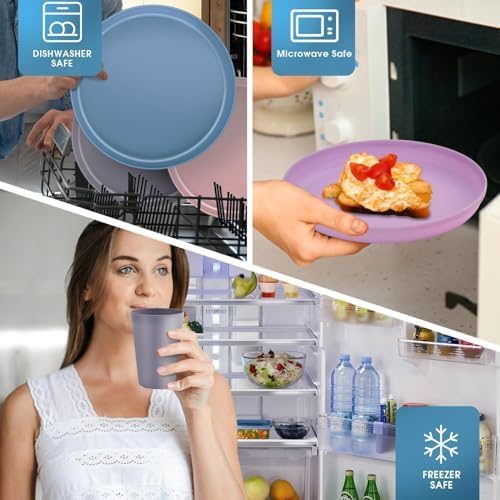 40 Piece Plastic Dinnerware Set for 8 with Cutlery, Unbreakable Plates and Bowls Set, Dishwasher & Microwave Safe Reusable Dish Set for Camping, RV, Outdoor Kitchen, Apartment Dining,Pastel Multicolo - Image 3