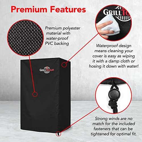 GrillTough Heavy Duty Smoker Cover, Adjustable Straps, Black - Image 3
