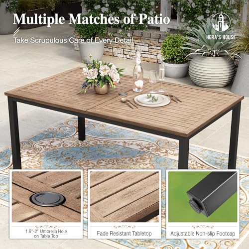 HERA'S HOUSE 7pc Outdoor Patio Dining Set, Wood-Look Metal Table, Red - Image 5