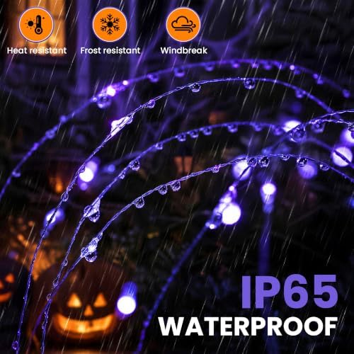 GIGALUMI 2 Pack Solar Firework Lights Outdoor, Halloween Decor, Purple - Image 6