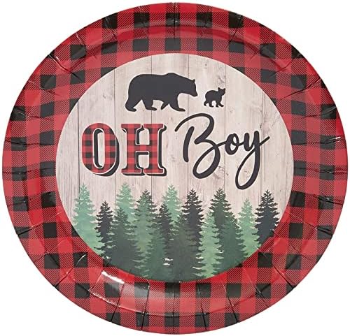 BLUE PANDA Lumberjack Paper Plates - 7-inch Round, Pack of 80, Black & Green Rustic Plaid - Buffalo Plaid Dessert Plates for Baby Boy Shower Party Pack - Image 2