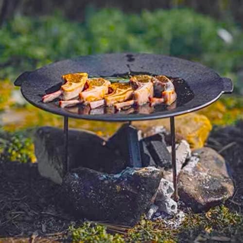 18" Cast Iron Griddle, Round Iron Pan, Portable Campfire Grill with 3 Removable Legs for Outdoor BBQ Cooking, Grilling and Frying Outdoor Camping - Image 6