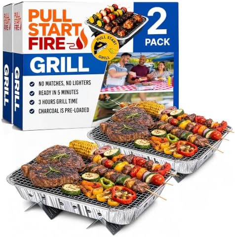 Pull Start Fire Grill, Natural Hardwood Charcoal, Portable 3hr Burn, 2 Pack by PullStartFire