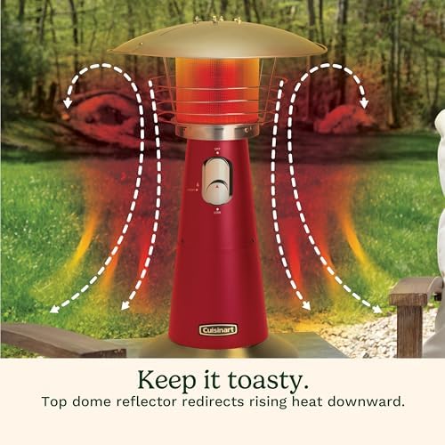 Cuisinart Portable Tabletop Patio Heater, 11,000 BTU Outdoor Propane Heater with Safety Tilt Switch and Adjustable Heat, Burner Screen Guard, 30 sq. Foot Heat Range, Red - Image 4