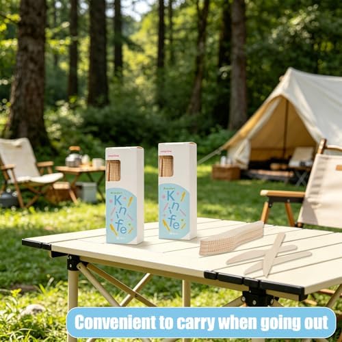Disposable Wooden Knives, 150Pcs 6.5" Wooden Cutlery Knive Disposable Knives Compostable Utensils for Party, Camping, Traveling, Family Dinners, 3 Boxes of 50Pcs - Image 6