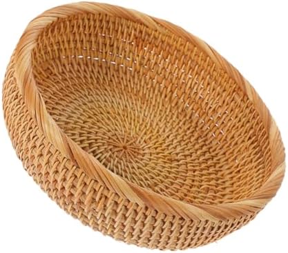 Rattan Woven Bread Basket, Vintage Khaki Picnic Organizer for Snacks by LABRIMP