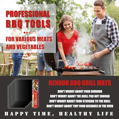 Set of 6 Non-Stick Grill Mats, 23 x 16.5 Inch, Black - Image 2