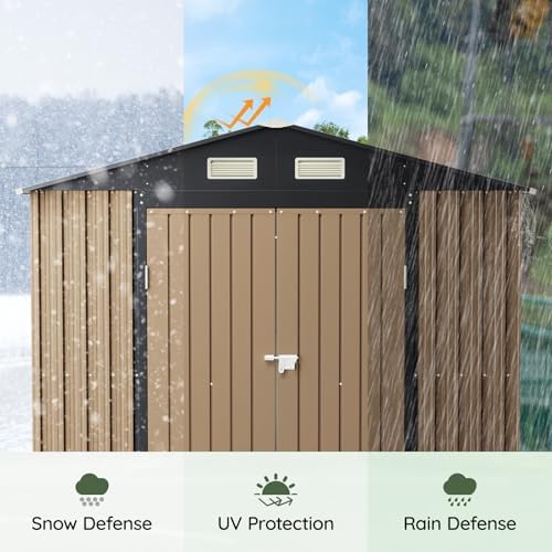 10 x 8 FT Metal Storage Shed for Backyard, Brown - Image 6