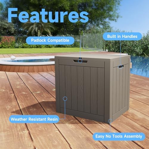 PatioZen 36 Gallon Deck Box,Waterproof Resin Outdoor Storage Boxes, Outside Storage Lockable Container for Garden Tools,Indooor Cushions,Accessories (Grey) - Image 3
