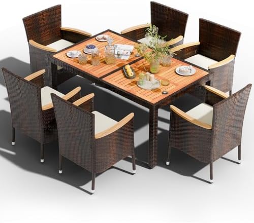 Shintenchi 7 PCS Wicker Patio Dining Set, Brown Rattan - Image 7