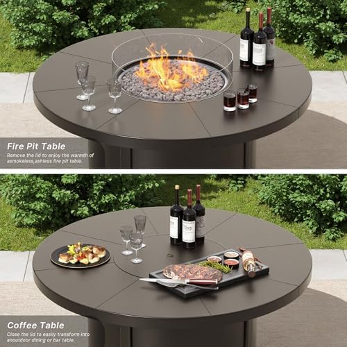 7 Piece Metal Outdoor Patio Furniture Set with 48"/55000 BTU Round Fire Pit Table,Outdoor Dining Table Set 6 Swivel Chairs No-Slip Cushions and Waterproof Covers,Grey - Image 5