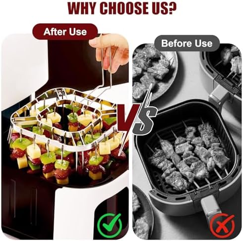 Air Fryer Skewer Rack, Air Fryer Grill Accessories Kit with 28 Skewers, Stainless Steel Hanging Oven Skewers Rack Accessories, Barbecue Rack & Vertical Meat Skewers for Air Fryer - Image 5
