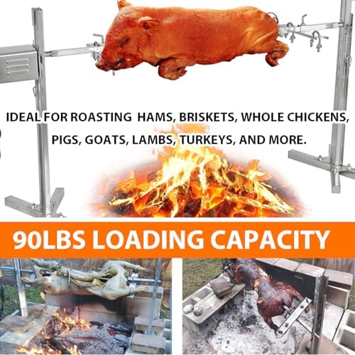 iMeshbean Electric BBQ Rotisserie Grill Kit，90LBS Stainless Steel Large Grill Rotisserie Spit Roaster Rod, Charcoal BBQ Pig Chicke Kit for Outdoor Cooking Barbecue Grill Meat - Image 4