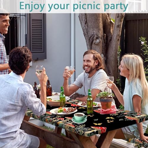 Mushroom Picnic Table Cover with Bench Covers, Camping Essentials, Waterproof Windproof Camping Tablecloth, Fitted Tablecloth Cover with Elastic Edge, for Indoor & Outdoor, Garden, 3 PCS, 30x96 Inch - Image 2