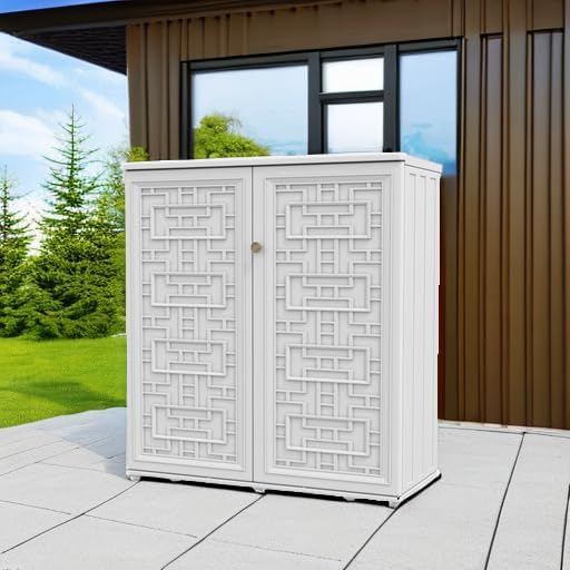 KINYING Outdoor Storage Cabinet Waterproof, Resin 62 Gallon Deck Box for Patio Furniture Cushions, Garden Tools, Pool Tools and Kids’ Toys (Off White with 1 Shelving) - Image 6