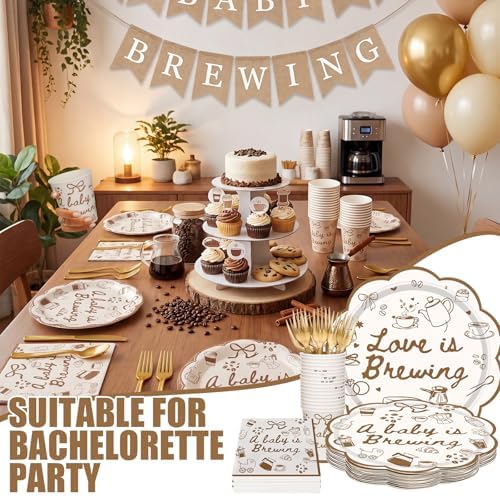 Zubebe 175 Pcs A Baby Is Brewing Baby Shower Tableware Set Serves 25 - Image 4