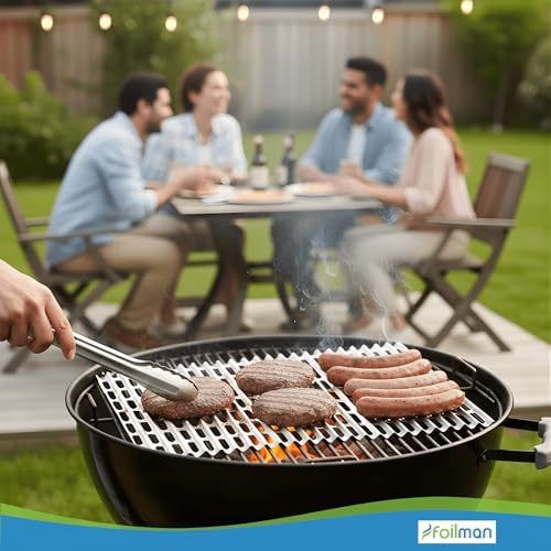 Foilman Heavy-Duty Disposable Aluminum Grill Liners, 12 x 20 Inch Nonstick Cooking Sheets for BBQ, Protects Grates from Grease, Even Heat Distribution, Easy Cleanup for Outdoor Grilling - Pack of 8 - Image 2