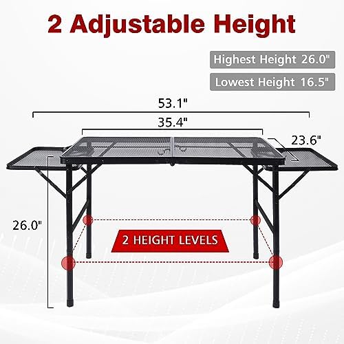 JOUYEK Folding Grill Table,3x2 FT Portable Camping Table with 2 Wing Panels - Image 2