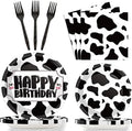 Wiooffen 96 Pcs Cow Print Birthday Party Supplies Farm Animal Cow Print Plates and Napkins Cow Party Tableware Set Cow Themed Party Decoration For 24 Guests by Wiooffen