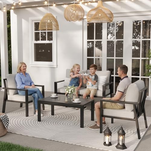 4-Piece Aluminum Outdoor Patio Furniture Sets All-Weather Patio Conversation Set Sectional Sofa with Coffee Table & Cushions with Removable Covers for for Deck Backyard Garden Poolside Balcony Porch - Image 6