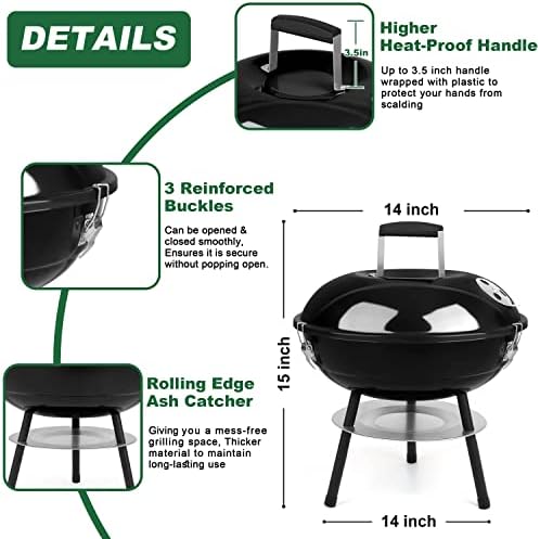 14 inch Charcoal Grill, Joyfair Small Portable Camping BBQ Kettle Grill - Image 4