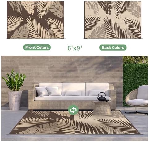 GENIMO Outdoor Rug, Waterproof Plastic Rugs for Patio, 6'x9' Coffee Beige - Image 2