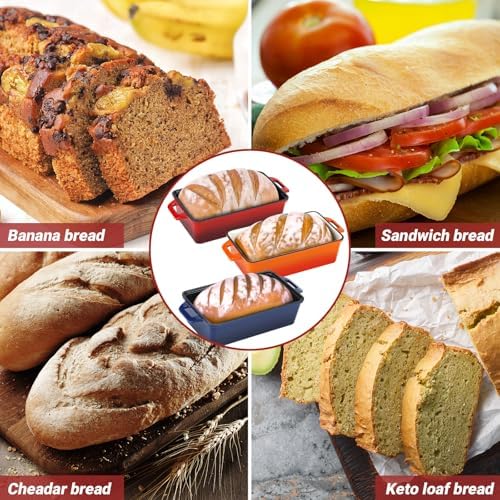 Northriver Casting 9x5 Inch Enameled Cast Iron Loaf Pan with Lid, Perfect Bread Baking Pan | Even Heat Distribution for Homemade Bread, Cake, Meatloaf，2 Piece set，Red - Image 5