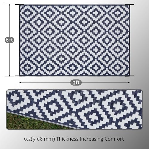 SAND MINE Reversible Mats, Plastic Straw Rug, Modern Area Rug, Large Floor Mat and Rug for Outdoors, RV, Patio, Backyard, Deck, Picnic, Beach, Trailer, Camping, Dark Blue & White, 6' x 9' - Image 2