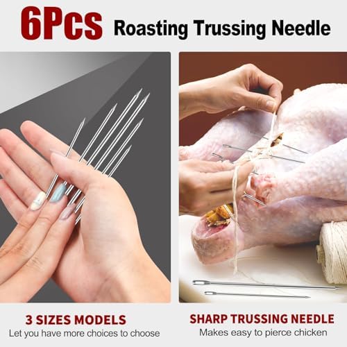 Ofargo Meat Trussing Needles, Roasting Trussing Needles for Lacing Roast Turkey, Chicken, Pork Skin, Whole Hog, Lamb, and Rotisserie Pig; Two of Each Size 4.9/5.7/7inch, 6pcs in All - Image 2