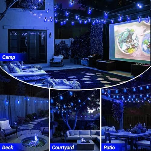 LAMPHOME 26Ft ST38 Outdoor String Lights, Blue Patio Lights with 12+1 ST38 Edison Bulbs, LED Shatterproof String Lights for Outside Bistro Christmas Patio Party Decorations - Image 6