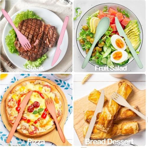 YDYTOP Reusable Travel Utensils Set with Case, 40 Sets Wheat Straw Knife Fork Spoon Cutlery, Multicolor Plastic Silverware for Kids and Adults, School Lunch, Party, Picnic and Camping - Image 4