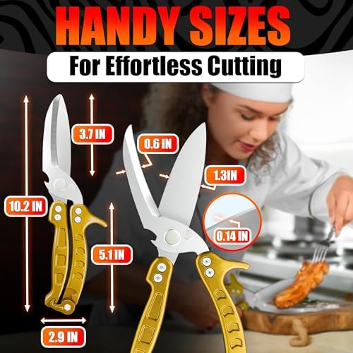 Kitchen Shears Heavy Duty, Safety Lock, Stainless Steel (Gold) - Image 2