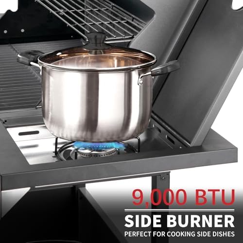 Kendane 4-Burner Propane Gas BBQ Grill with Side Burner, Barbecue Gas Grill with Enameled Cast Iron Grates for Outdoor Patio Garden Barbecue, 53,000 BTU, Stainless Steel Grill Cover included - Image 4