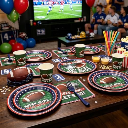 Football Paper Plates and Napkins 120Pcs Football Party Supplies Serves 24 - Image 6