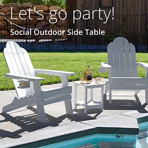 LUE BONA Outdoor Side Table, 2-Tier HDPS Small Patio Table, White - Image 5