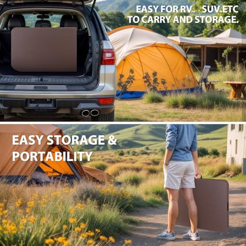 SUPER DEAL 6FT Folding Table for Indoor Outdoor, Portable Heavy Duty Fold-in-Half Plastic Dining Picnic Party Camping Table with Carrying Handle, Brown - Image 4