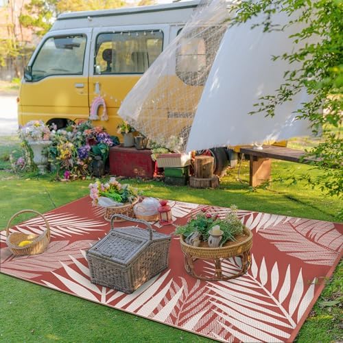 GENIMO Outdoor Rug, Waterproof Plastic Rugs for Patio, 5'x8' Brick Red - Image 3