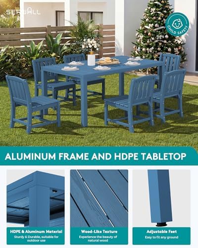 SERWALL Outdoor Expandable Dining Table 60" - 83", Blue - Image 6