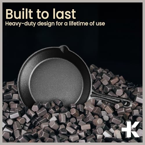 Bakken 10" Cast Iron Skillets, Pre-Seasoned Frying Pan with Even Heat Retention Cooking, Versatile for Stove, Oven, Grill & Campfire, Easy-Grip Handles, Hand Wash Only, 4.41 lbs - Image 7