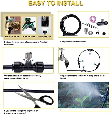 Fogland Misting System: Outdoor Cooling System 32.8FT Misting Cooling System with 10pcs 0.016" Orifice Thread Stainless Steel Mister Nozzle for Patio - Image 3