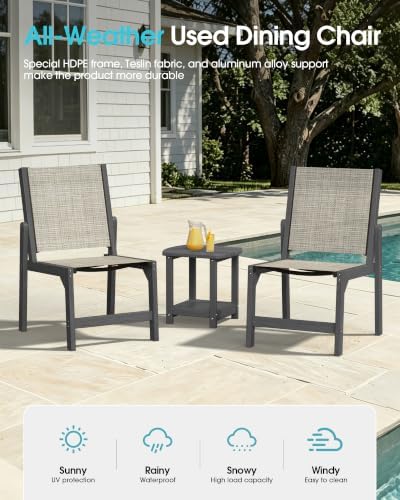Ciokea HDPE Outdoor Dining Chair, Patio Stackable Porch Chairs, Grey - Image 3