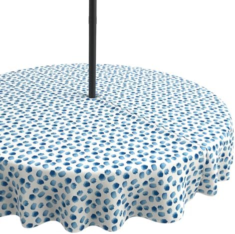 LVTXIII Round Outdoor Tablecloth with Umbrella Hole and Zipper, Water-Repellent 60 Inch Patio Table Cover for Bistro, Garden, Patio & Picnic, Brush Blue by LVTXIII
