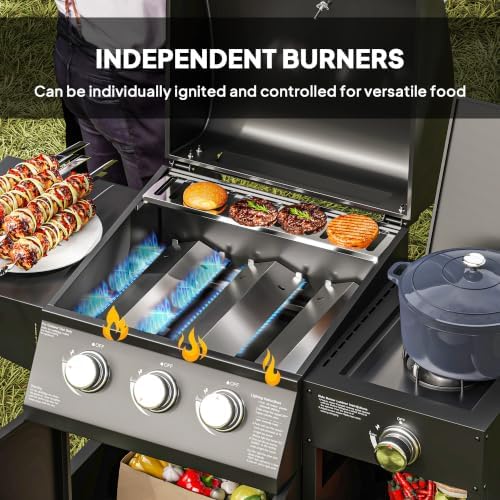 Outsunny 3 Burner Gas Grill with Side Burner and Shelves, 9.5 KW Output - Image 5
