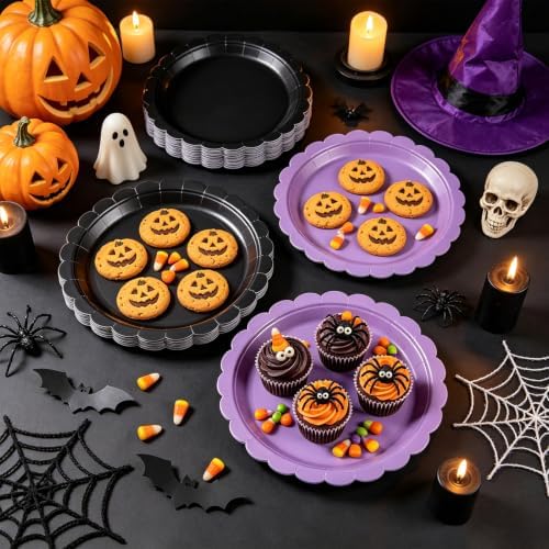 NatNarr 30 Pcs Purple Paper Plates 9" Scalloped Halloween Dessert Plates - Image 2