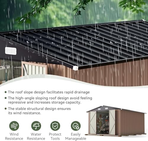 Aoxun 10 x 12FT Outdoor Storage Shed with 2 Pack Motion Sensor Light, Brown - Image 6