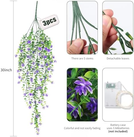 RECUTMS Artificial Hanging Plants Fake Hanging Plant Faux Hanging Plants UV Resistant Plastic Plants for Indoor Outdoor Room Wall Wedding Patio Porch Decor(Purple) - Image 2