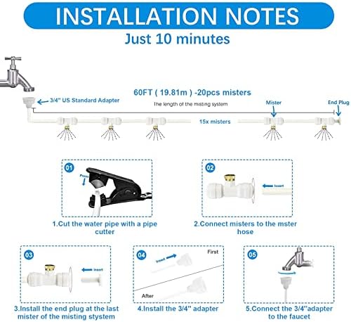 Mister System for Outside Patio, White Misting Kit for Backyard, 65Ft|20M. - Image 5