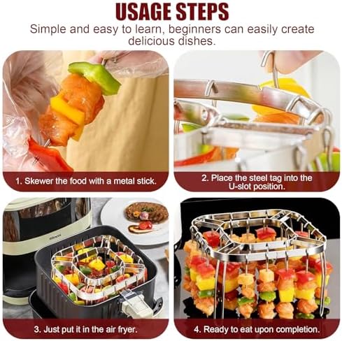 Air Fryer Skewer Rack, Air Fryer Grill Accessories Kit with 28 Skewers, Stainless Steel Hanging Oven Skewers Rack Accessories, Barbecue Rack & Vertical Meat Skewers for Air Fryer - Image 6
