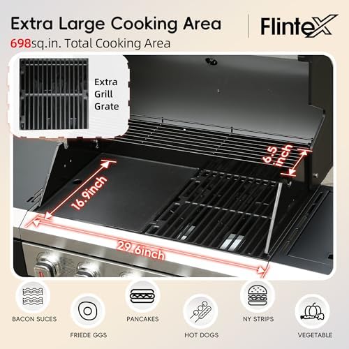 Flintex 5-Burner Gas Grill & Griddle with Side Burner, 698 sq.in Dual Fuel - Image 4