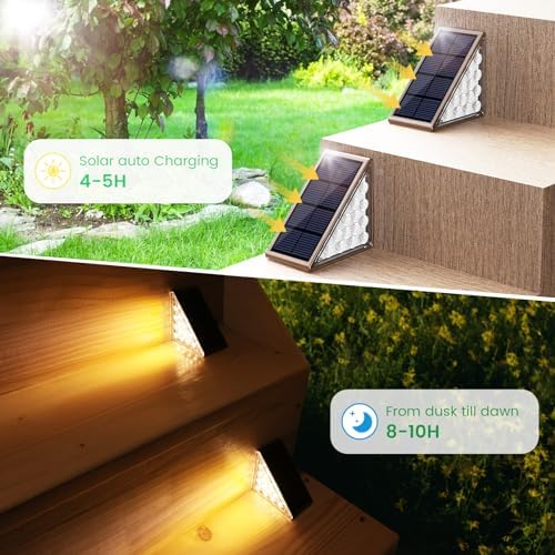 JOFIOS Solar Step Lights for Outside,24pack Solar Stair Lights Outdoor Waterproof IP67,Outdoor Deck Step Light,Solar Outdoor Lights for Staircase,Patio(Warm Brown) - Image 2